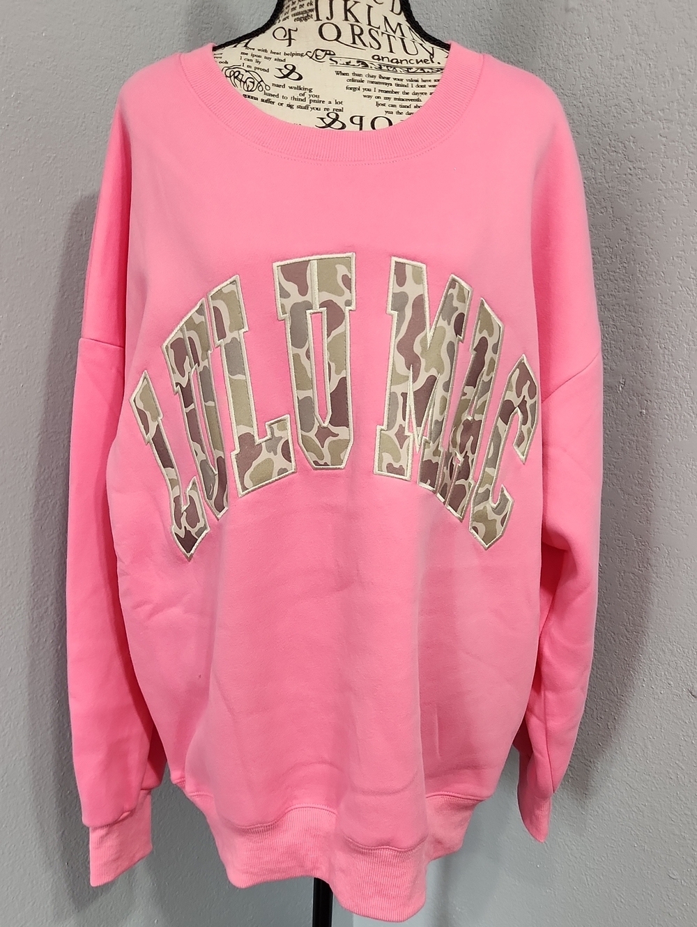 Lulu Mac Pink Crewneck Sweatshirt with Camo Logo.